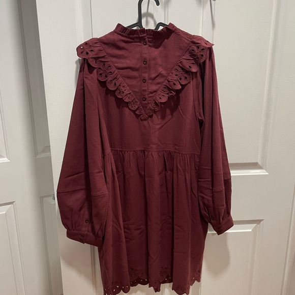 Embroidered Ruffled Flannel Mini Dress - Picture 7 of 9